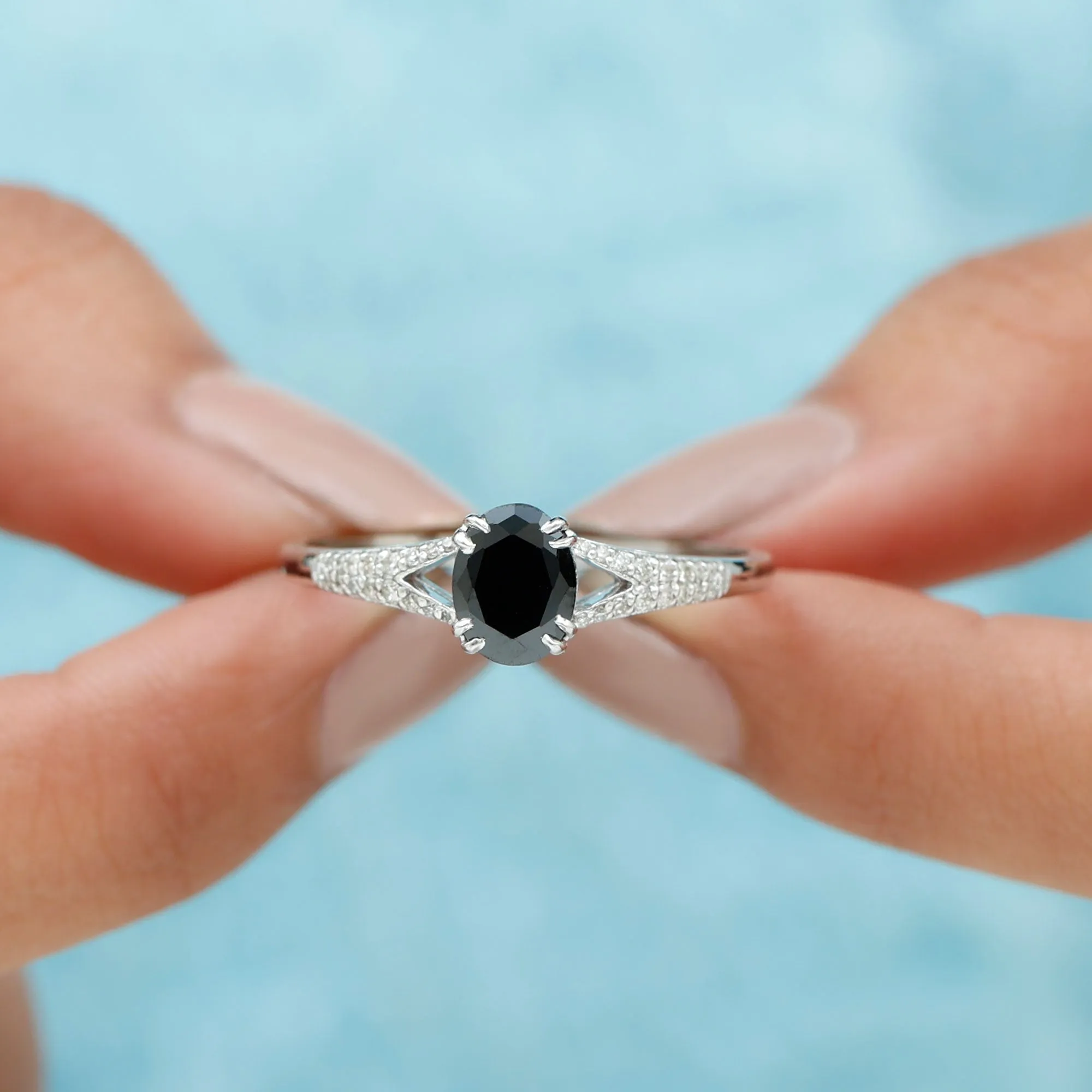 Lab Created Black Diamond Solitaire Engagement Ring with Diamond