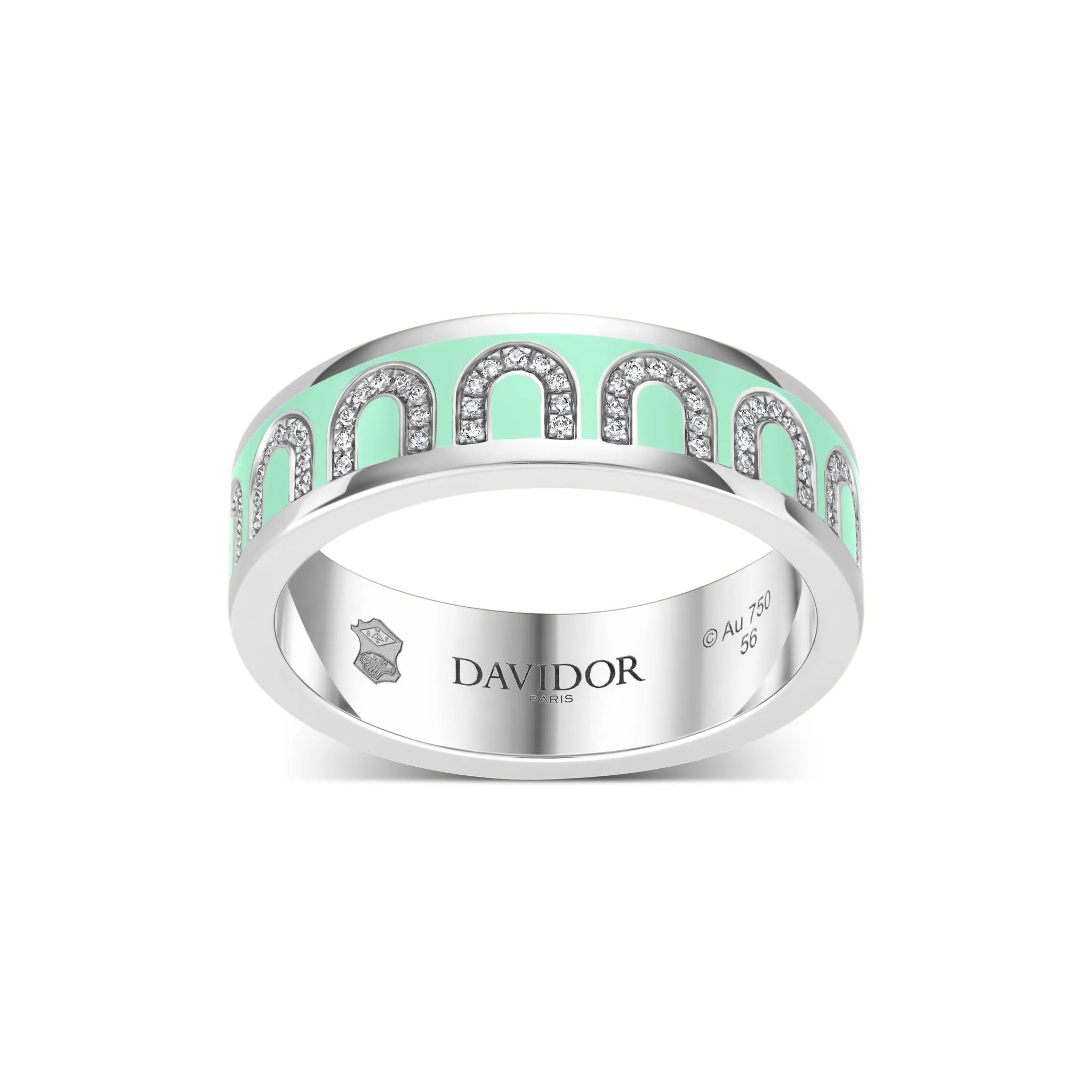 L'Arc de DAVIDOR Ring MM, 18k White Gold with Palm Beach Lacquered Ceramic and Arcade Diamonds