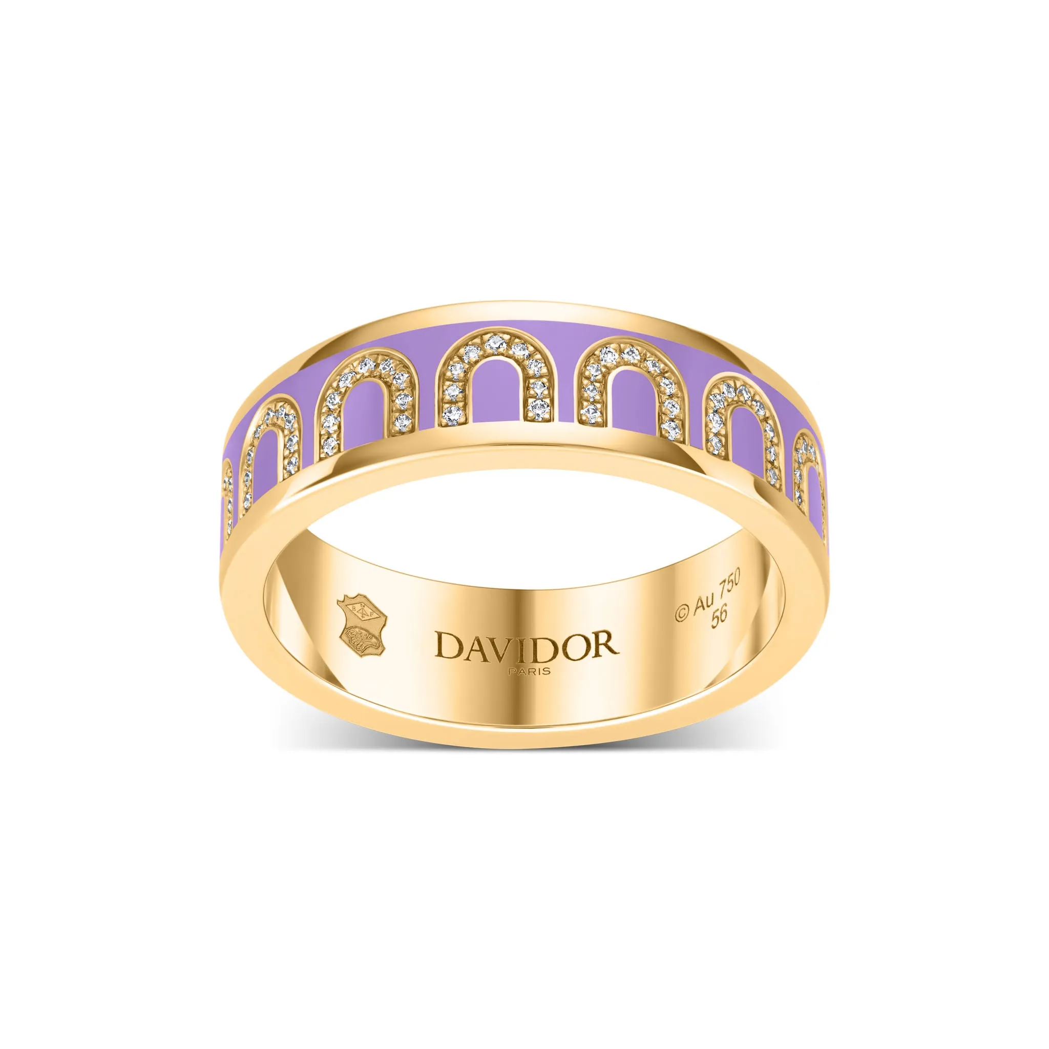 L'Arc de DAVIDOR Ring MM, 18k Yellow Gold with Lavande Lacquered Ceramic and Arcade Diamonds