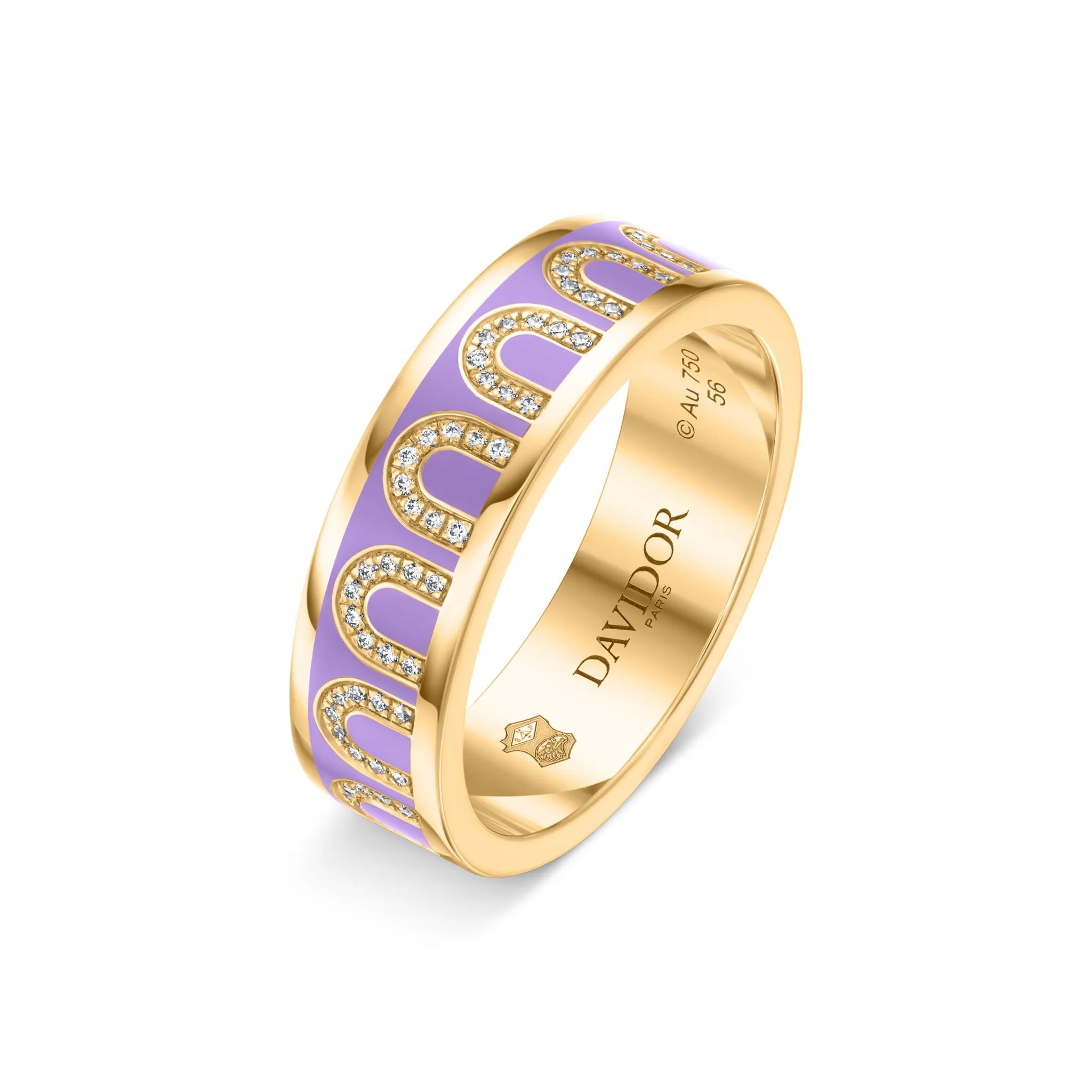 L'Arc de DAVIDOR Ring MM, 18k Yellow Gold with Lavande Lacquered Ceramic and Arcade Diamonds