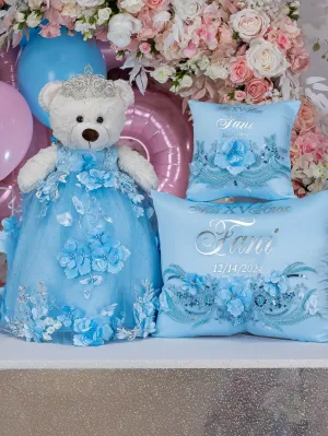 Light Blue Quinceanera pillows set and teddy bear