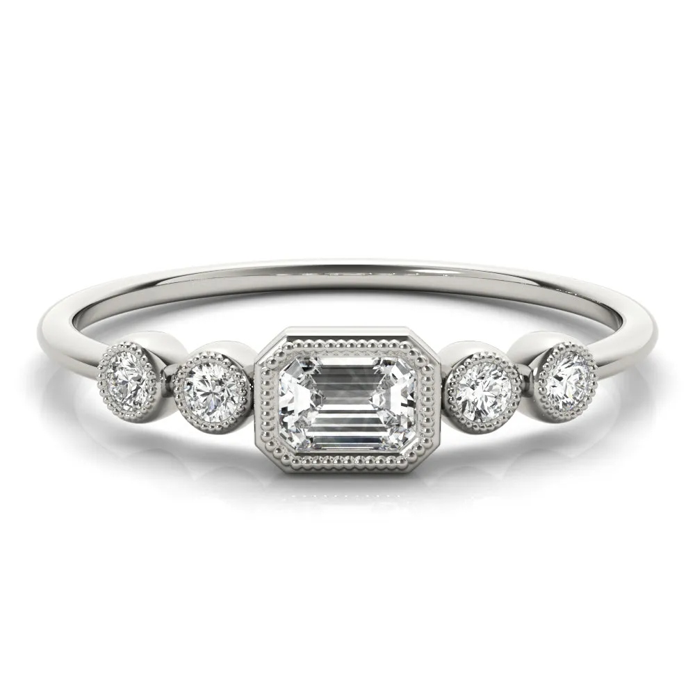 Louisa Emerald Cut Milgrain Diamond Ring