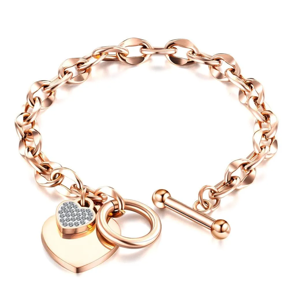 Love Heart Charm Bracelets For Women Gold Silver Color Stainless steel Bracelet&amp;Bangle Jewelry Europe American Style Jewelry