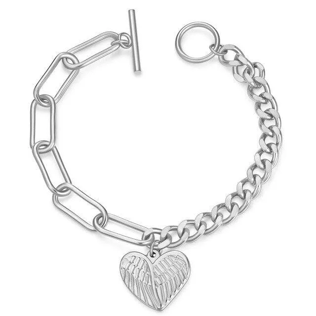 Love Heart Charm Bracelets For Women Gold Silver Color Stainless steel Bracelet&amp;Bangle Jewelry Europe American Style Jewelry