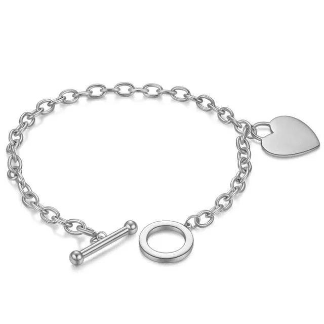 Love Heart Charm Bracelets For Women Gold Silver Color Stainless steel Bracelet&amp;Bangle Jewelry Europe American Style Jewelry