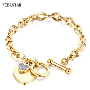 Love Heart Charm Bracelets For Women Gold Silver Color Stainless steel Bracelet&amp;Bangle Jewelry Europe American Style Jewelry