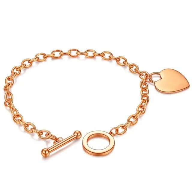 Love Heart Charm Bracelets For Women Gold Silver Color Stainless steel Bracelet&amp;Bangle Jewelry Europe American Style Jewelry