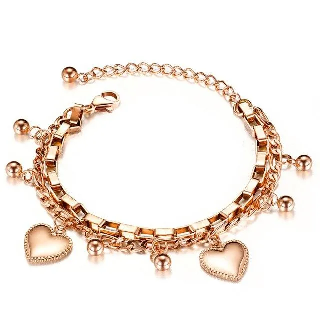 Love Heart Charm Bracelets For Women Gold Silver Color Stainless steel Bracelet&amp;Bangle Jewelry Europe American Style Jewelry