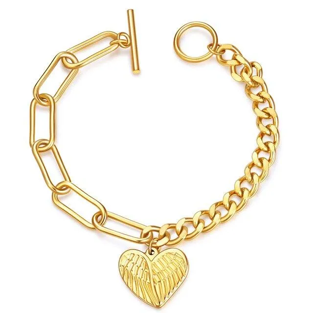 Love Heart Charm Bracelets For Women Gold Silver Color Stainless steel Bracelet&amp;Bangle Jewelry Europe American Style Jewelry