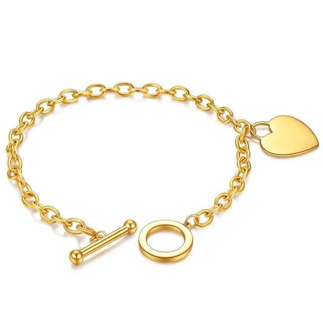 Love Heart Charm Bracelets For Women Gold Silver Color Stainless steel Bracelet&amp;Bangle Jewelry Europe American Style Jewelry