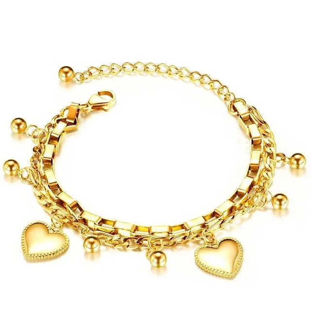 Love Heart Charm Bracelets For Women Gold Silver Color Stainless steel Bracelet&amp;Bangle Jewelry Europe American Style Jewelry