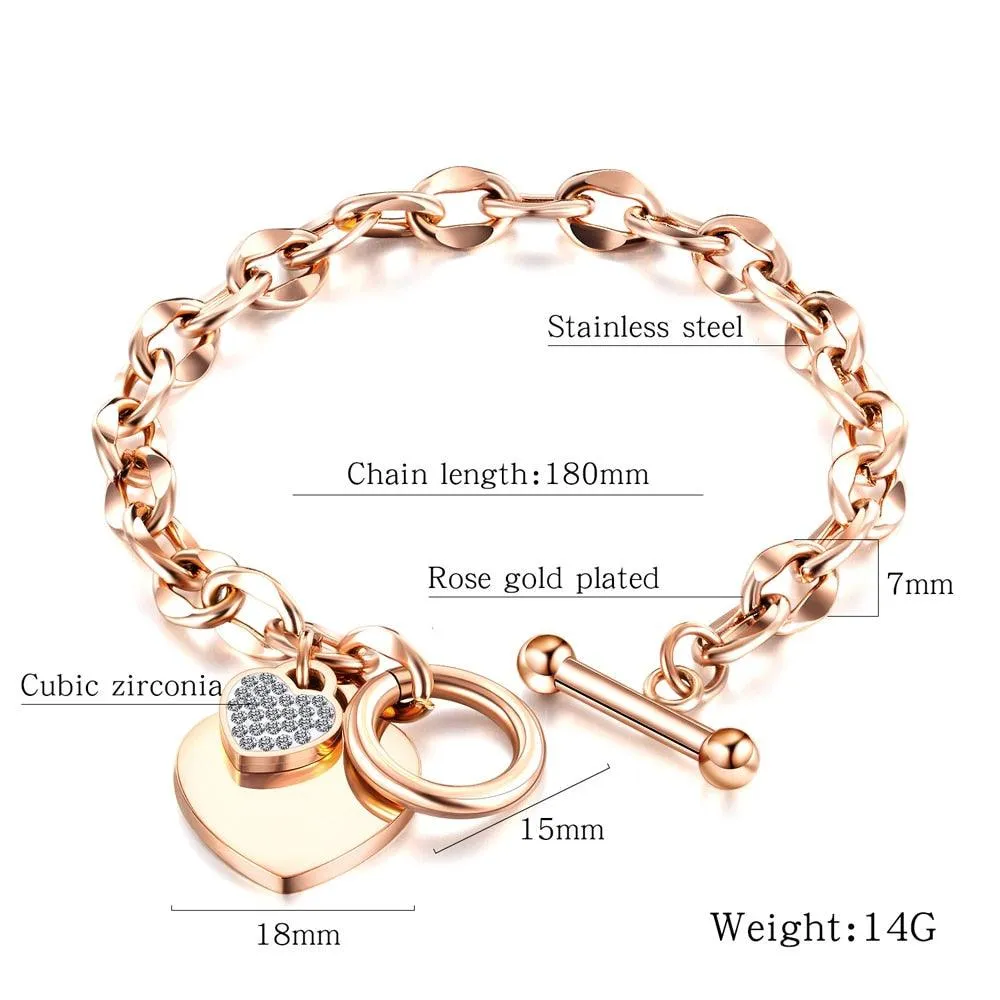 Love Heart Charm Bracelets For Women Gold Silver Color Stainless steel Bracelet&amp;Bangle Jewelry Europe American Style Jewelry