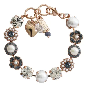 Mariana "Blue Denim Pearl" Rose Gold Plated Lovable Rosette Crystal Bracelet, 4084 139-1rg