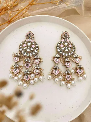 Meenakari And Kundan Work Chandbali Earrings