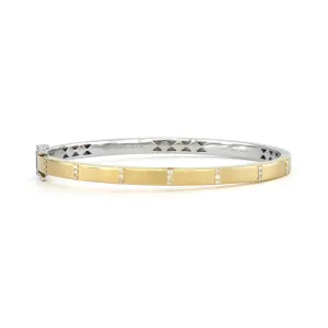 Mixed Metal Plain Diamond Bangle