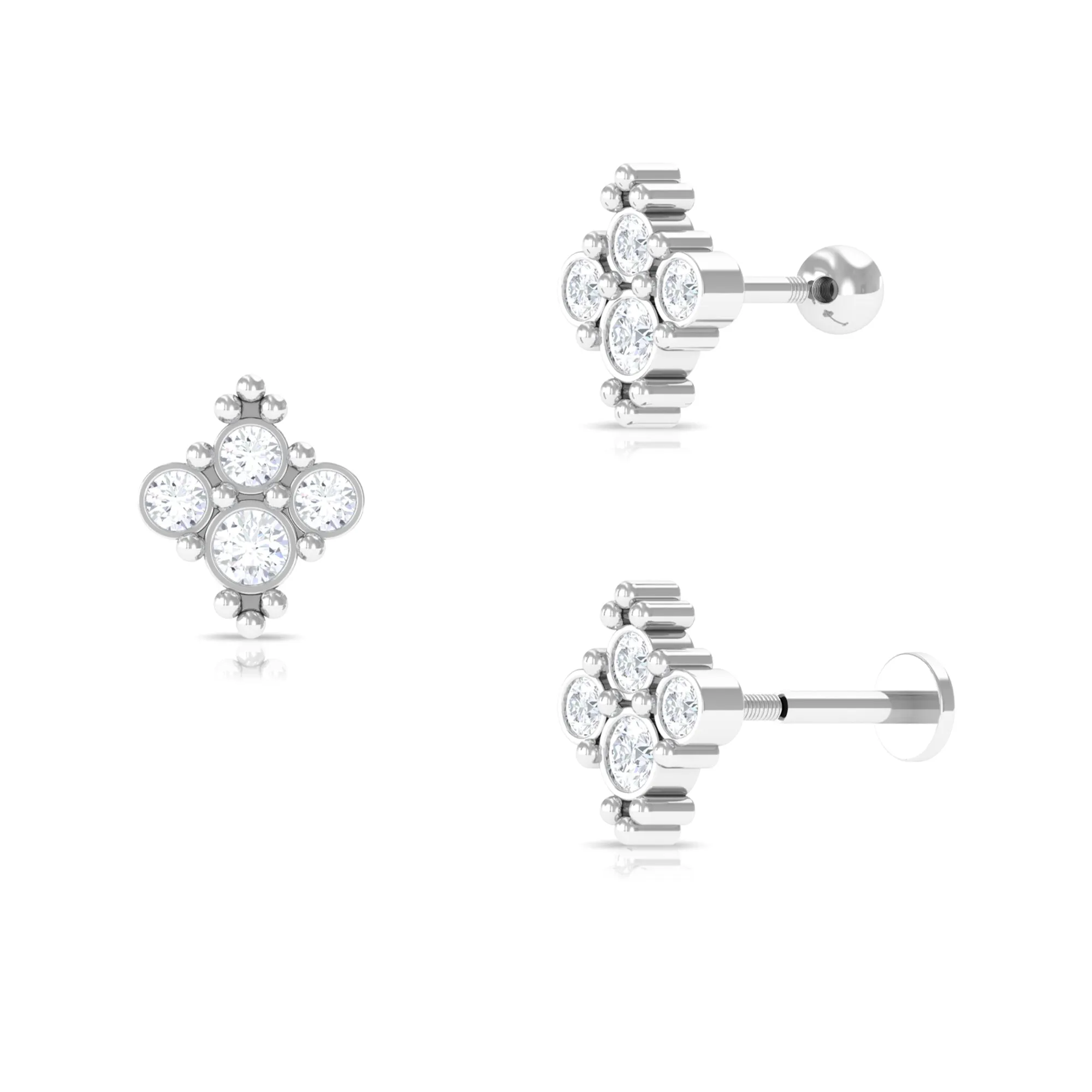 Moissanite Cluster Tragus Earring with Gold Beads