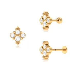 Moissanite Cluster Tragus Earring with Gold Beads