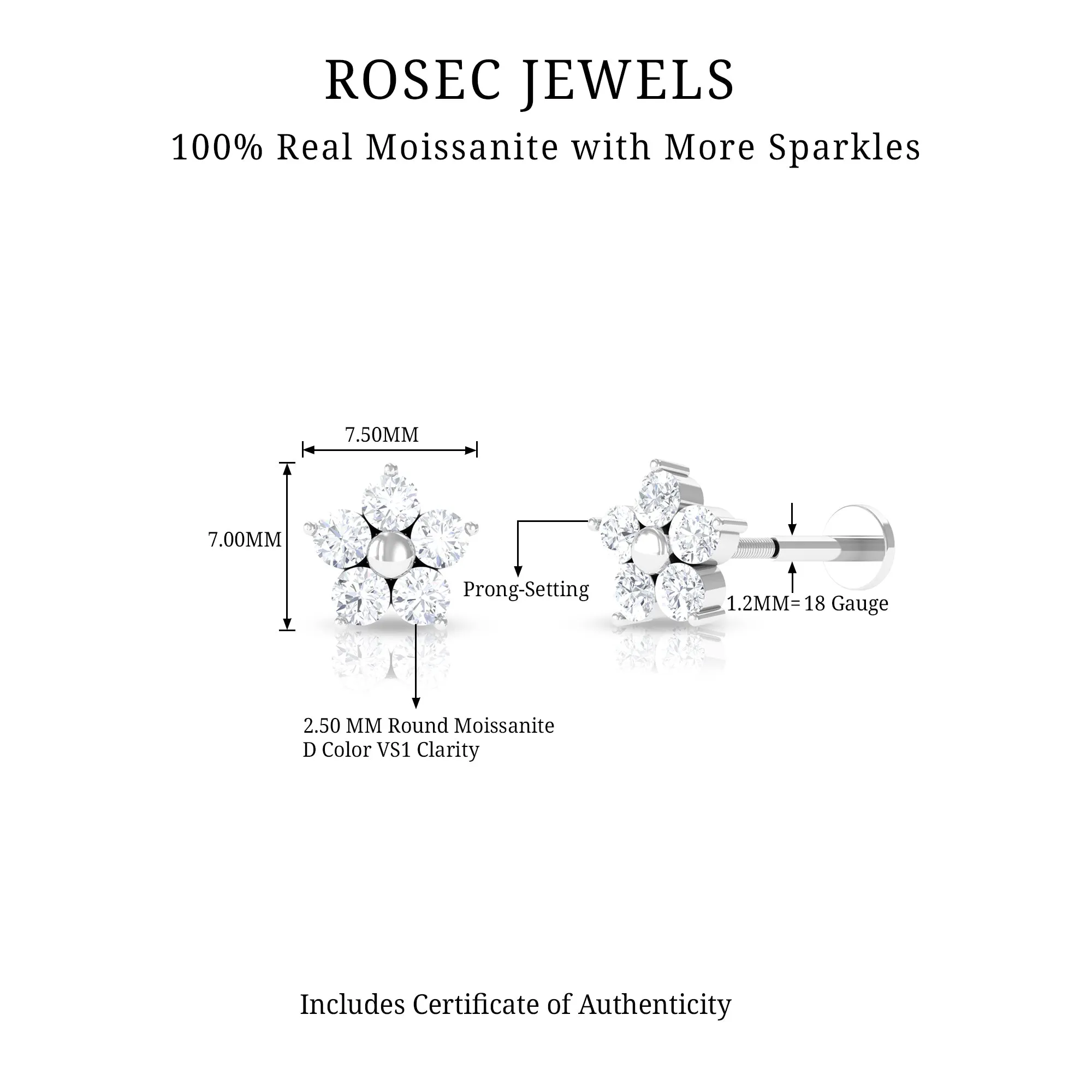 Moissanite Simple Flower Earring for Conch Piercing