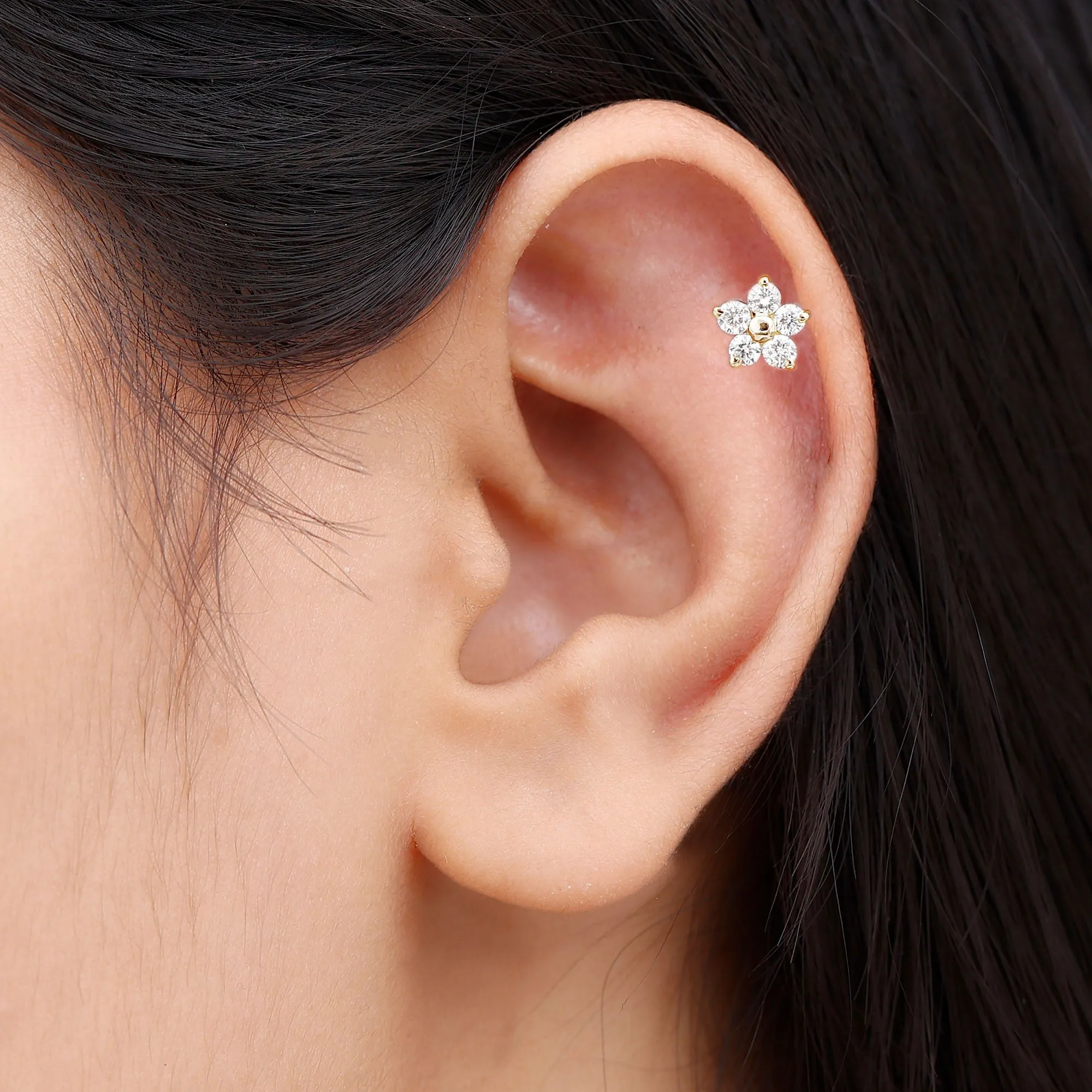 Moissanite Simple Flower Earring for Conch Piercing