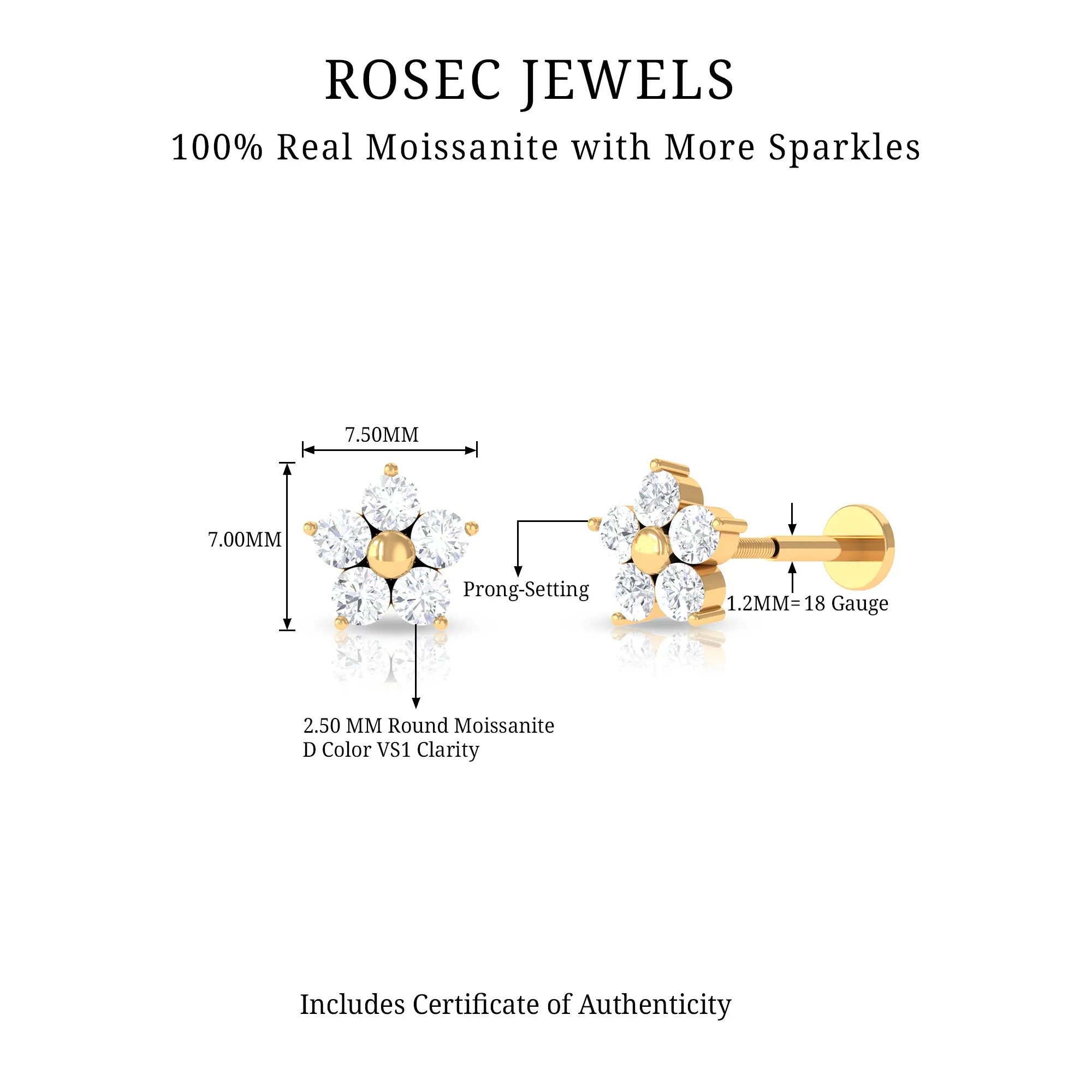 Moissanite Simple Flower Earring for Conch Piercing