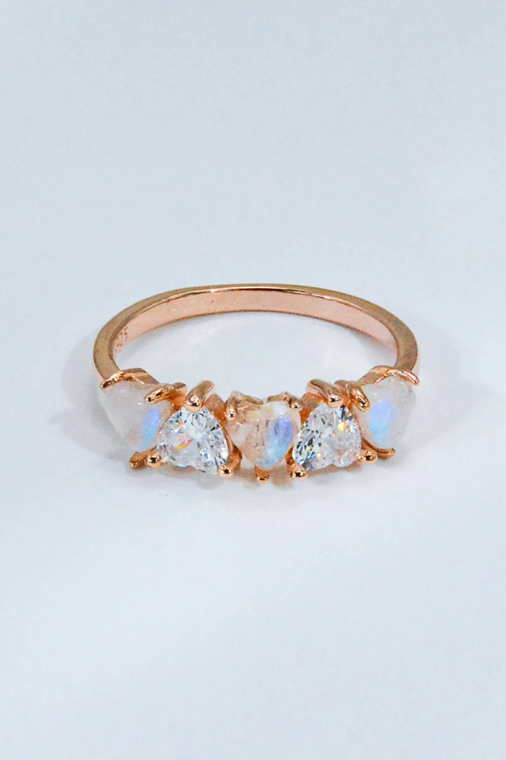 Moonstone and Zircon Heart Ring