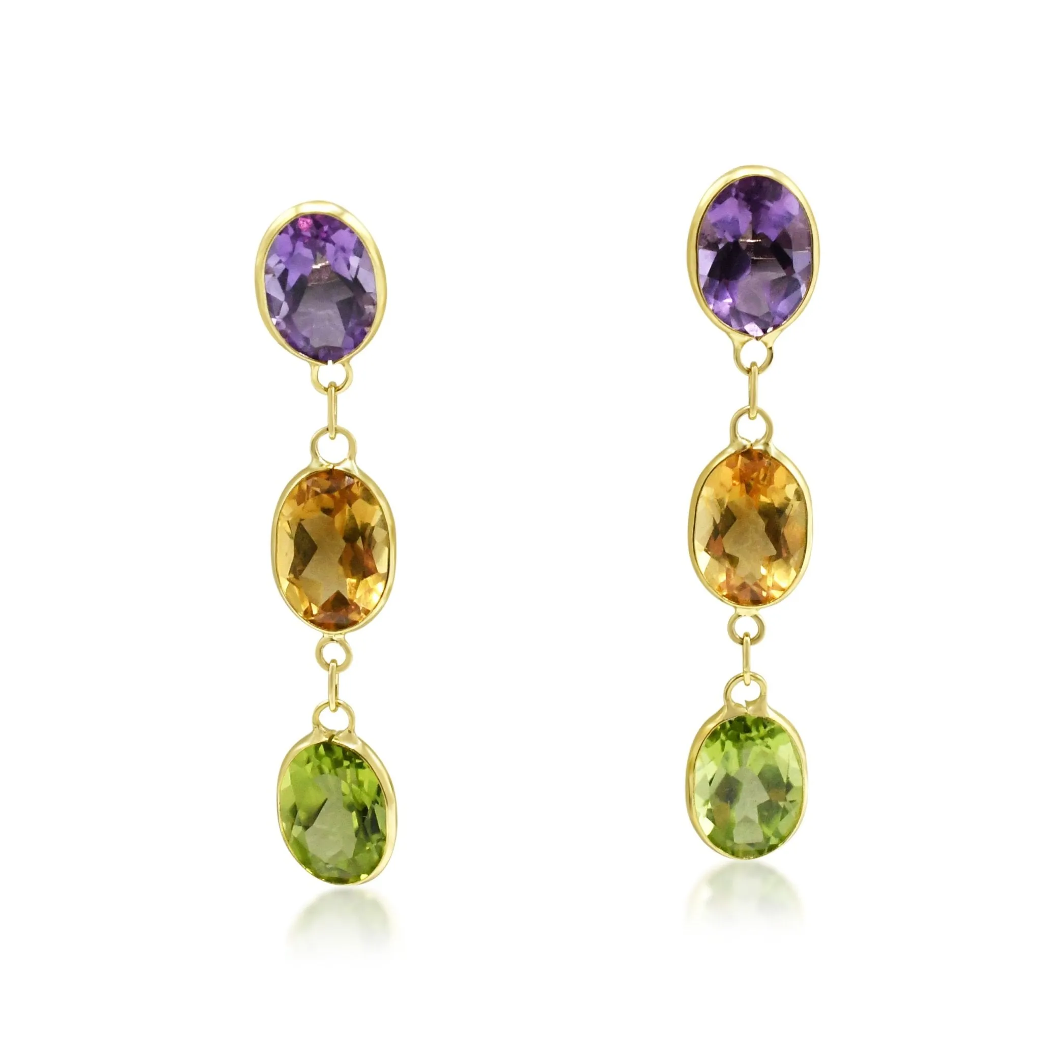 Multi 3 Gem Drop Earrings - 18ct Yellow Gold