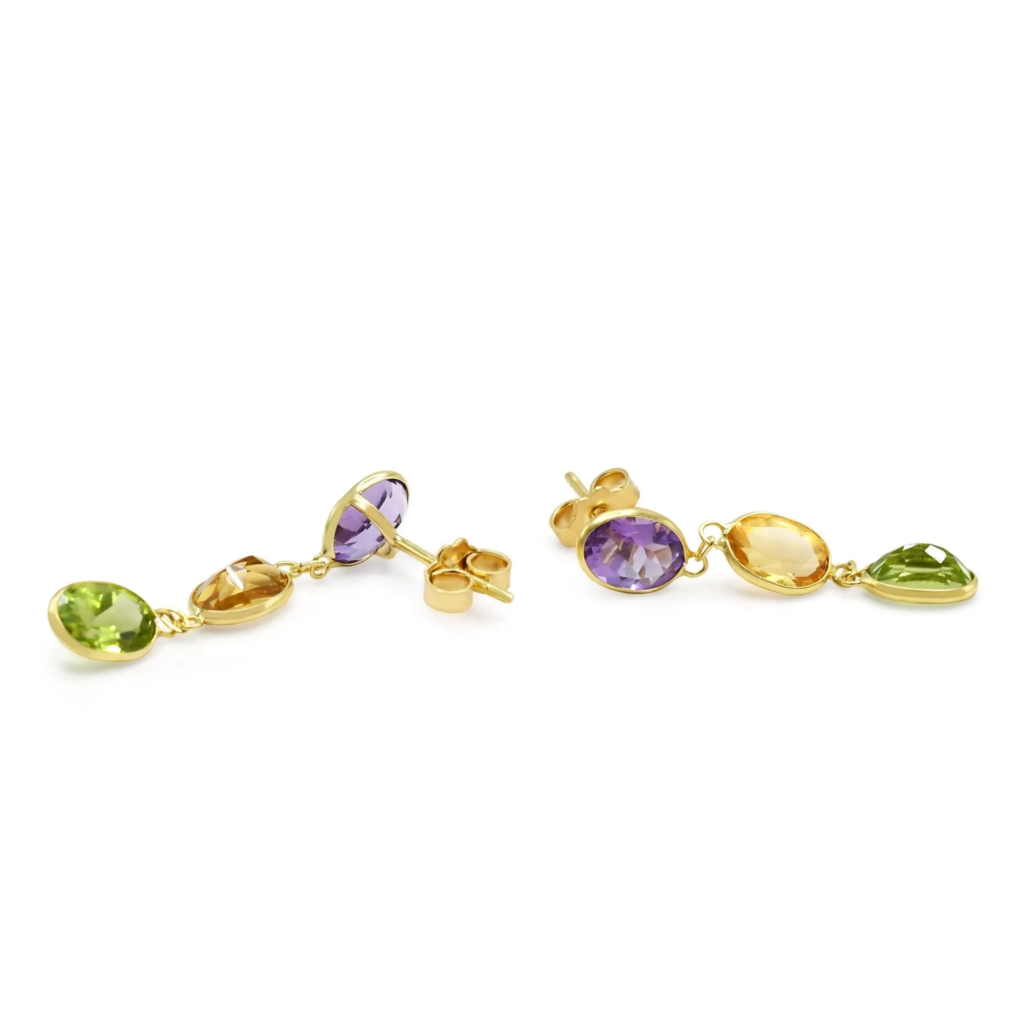 Multi 3 Gem Drop Earrings - 18ct Yellow Gold