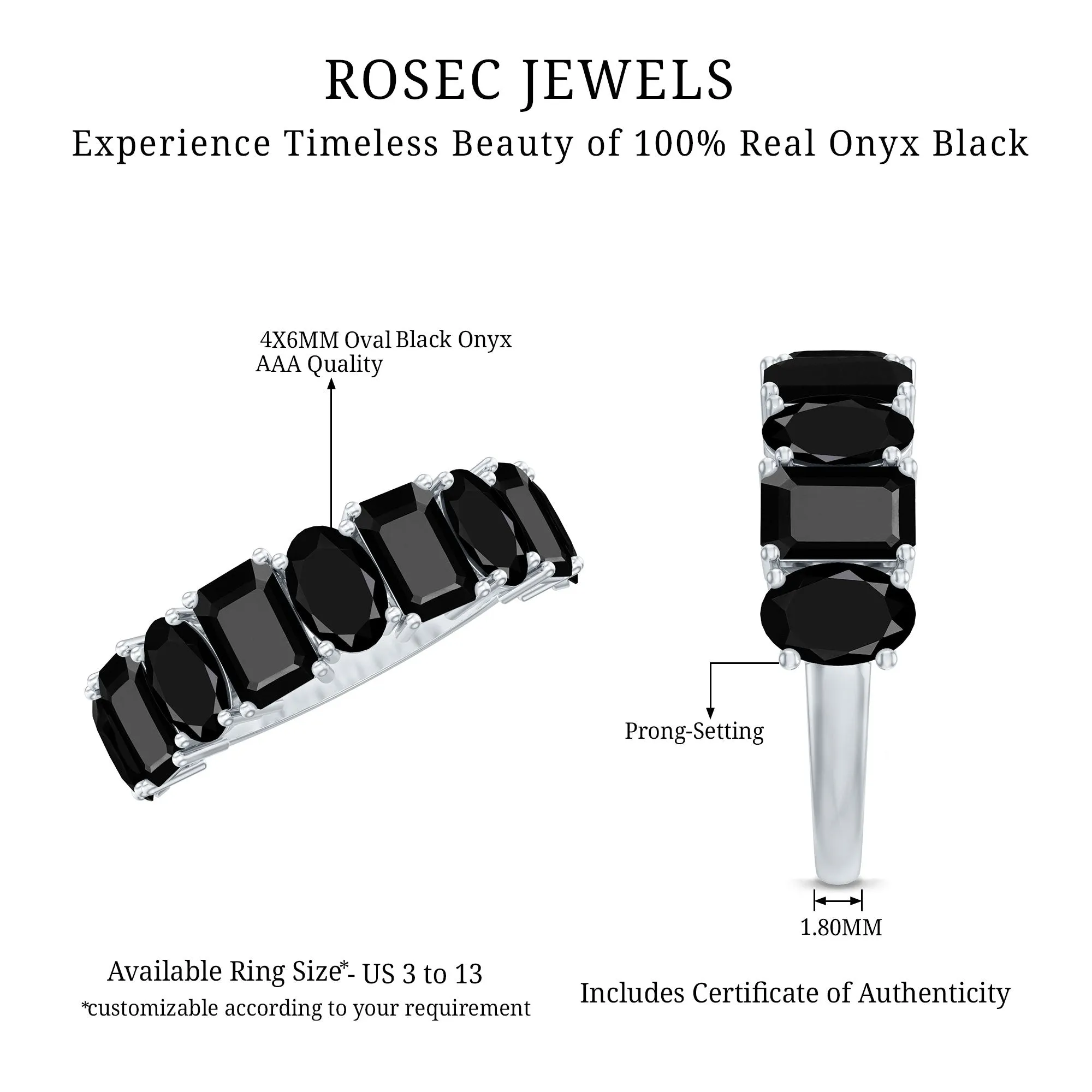 Natural Black Onyx Half Eternity Ring