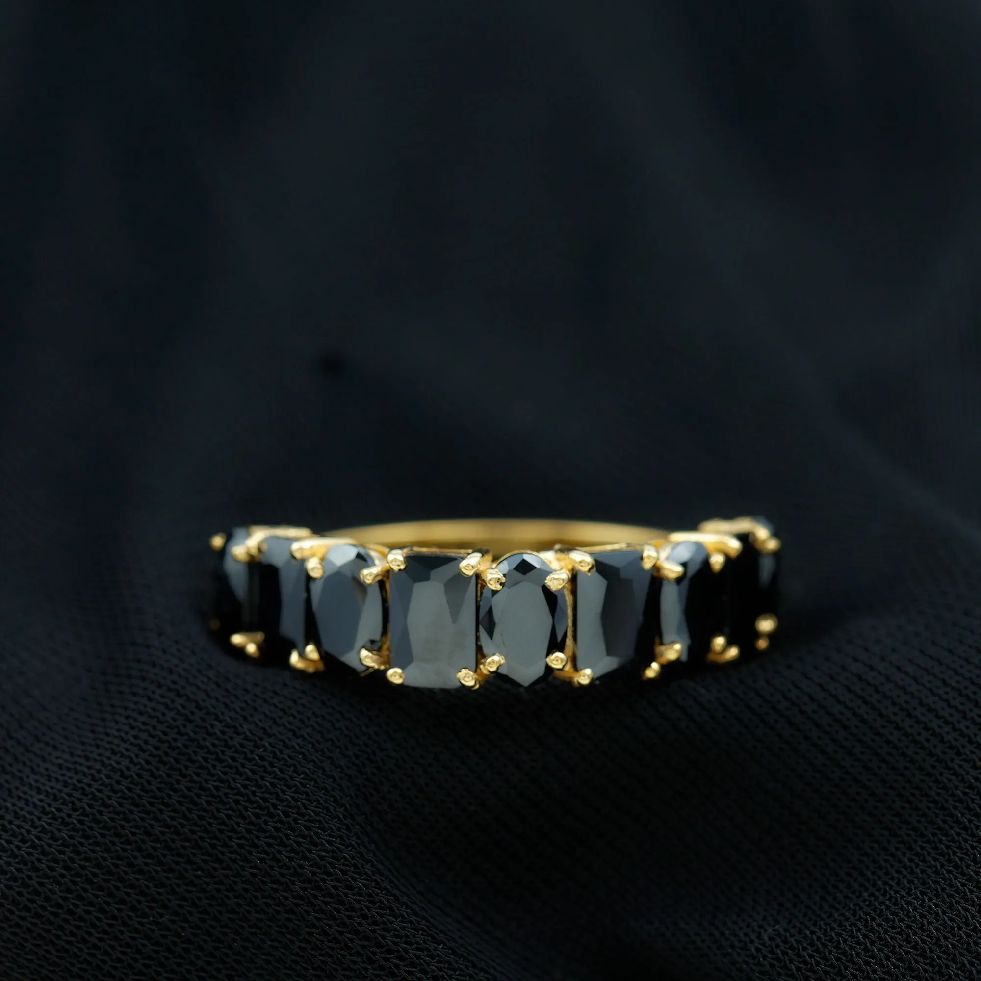 Natural Black Onyx Half Eternity Ring