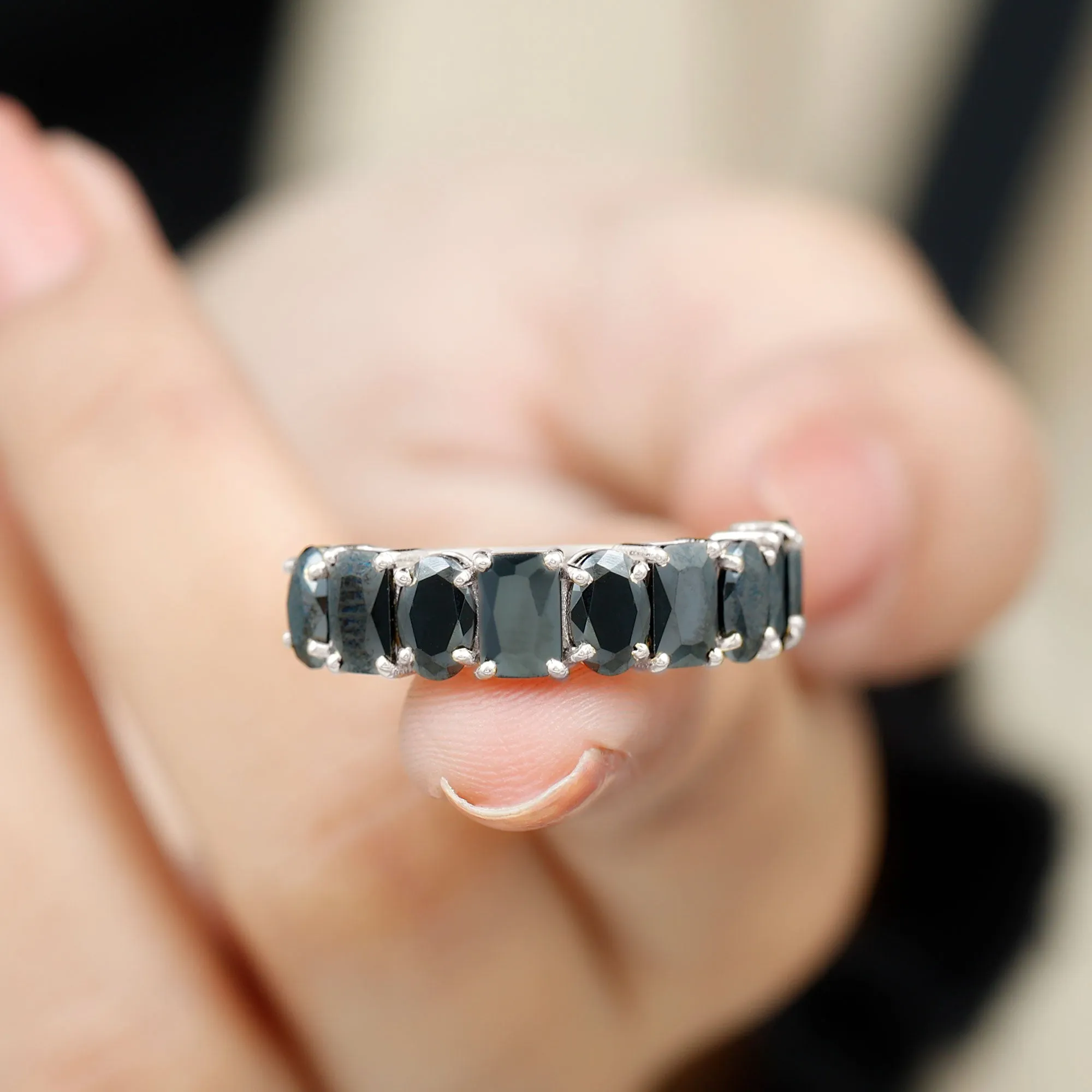 Natural Black Onyx Half Eternity Ring