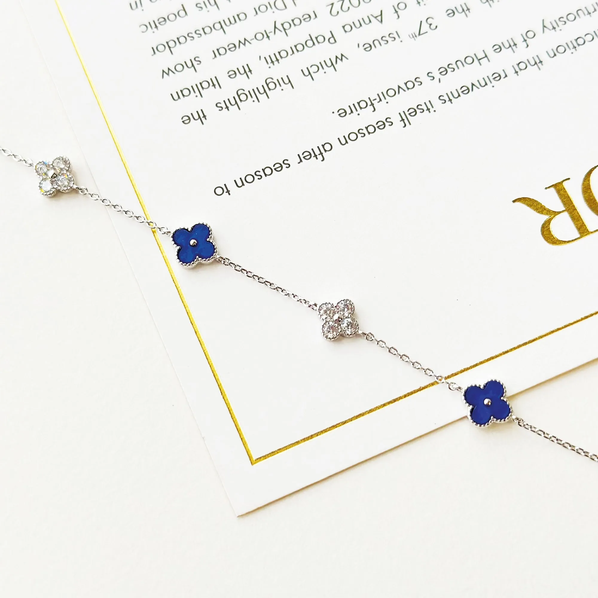 Navy Vanya Diamond Clover Bracelet