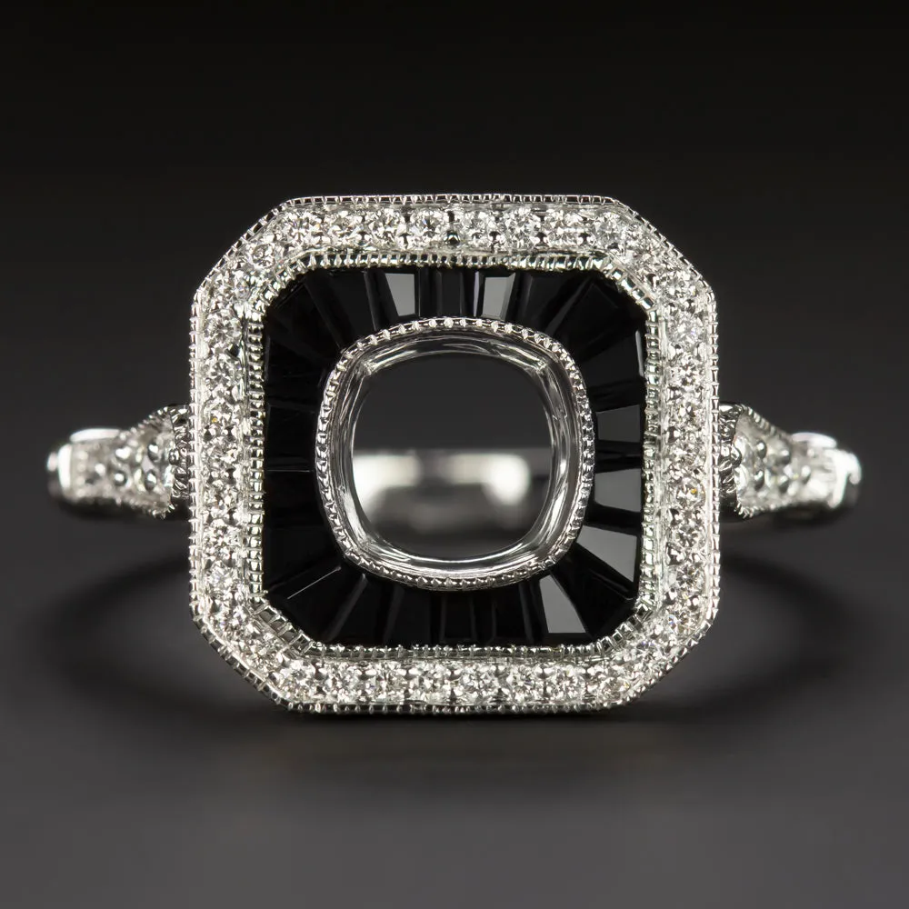 ONYX 5.5mm HALO ENGAGEMENT RING SETTING CUSHION ROUND SQUARE ART DECO STYLE