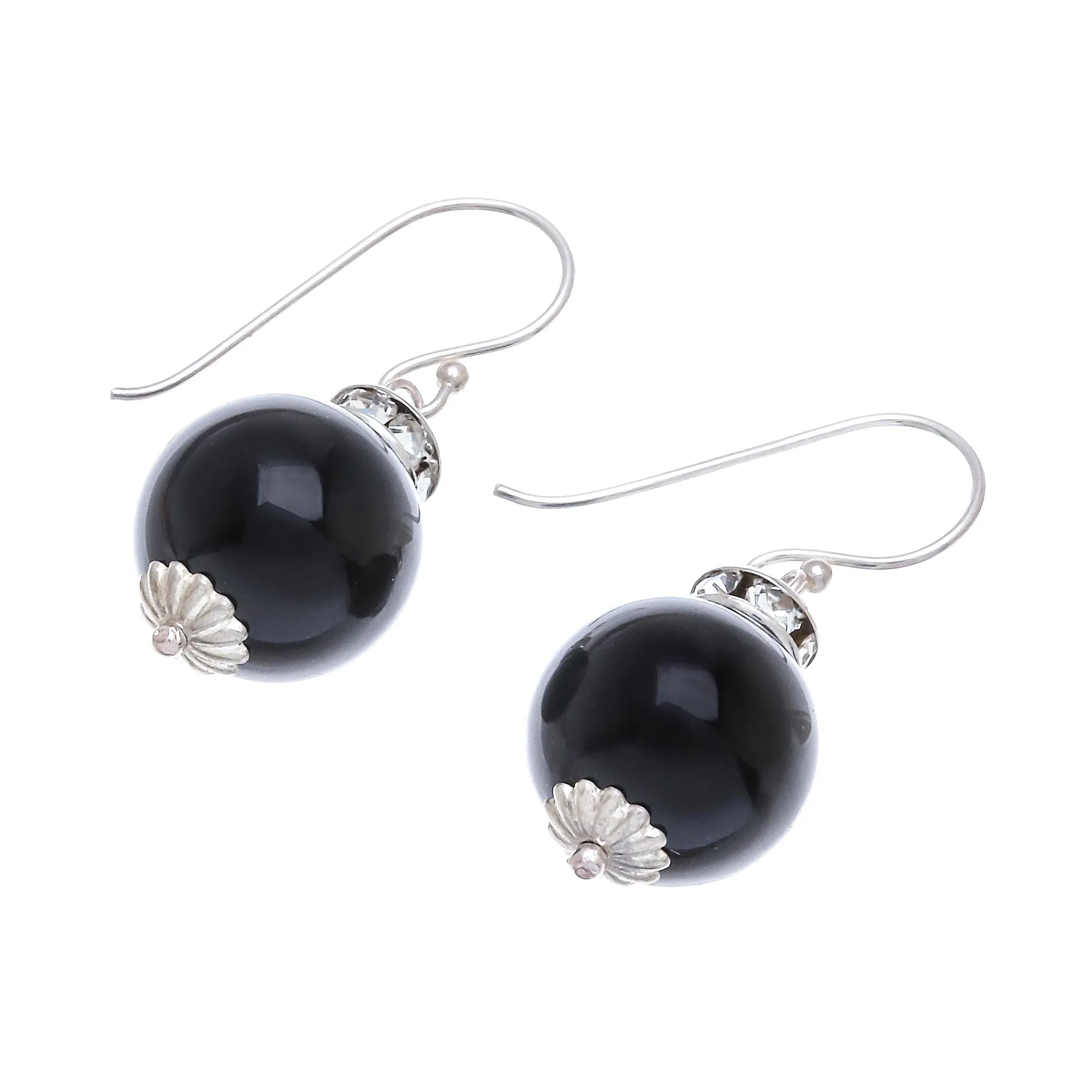 Onyx and Sterling Silver Dangle Earrings from Thailand - Perfect Orbs | NOVICA