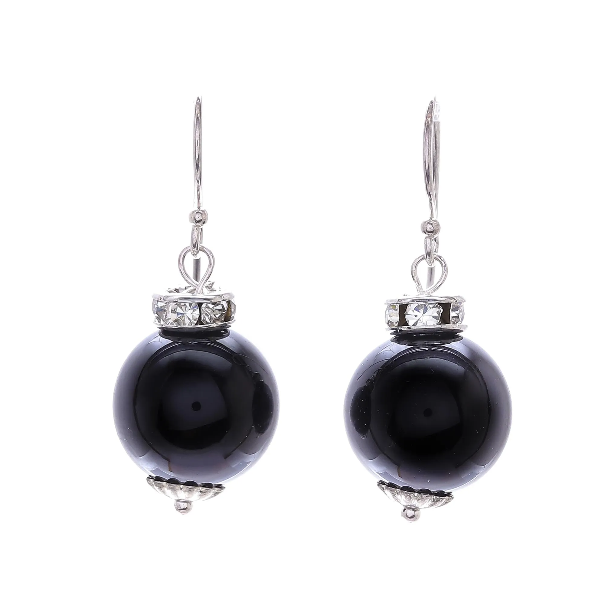 Onyx and Sterling Silver Dangle Earrings from Thailand - Perfect Orbs | NOVICA