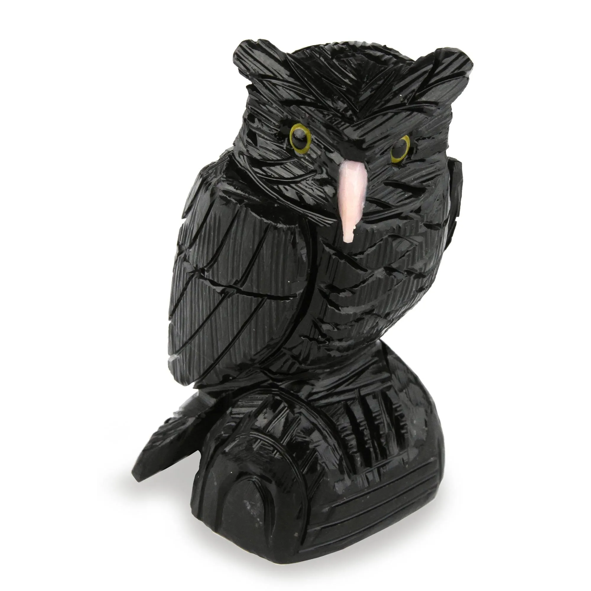 Onyx Bird Sculpture - Owl Guardian | NOVICA