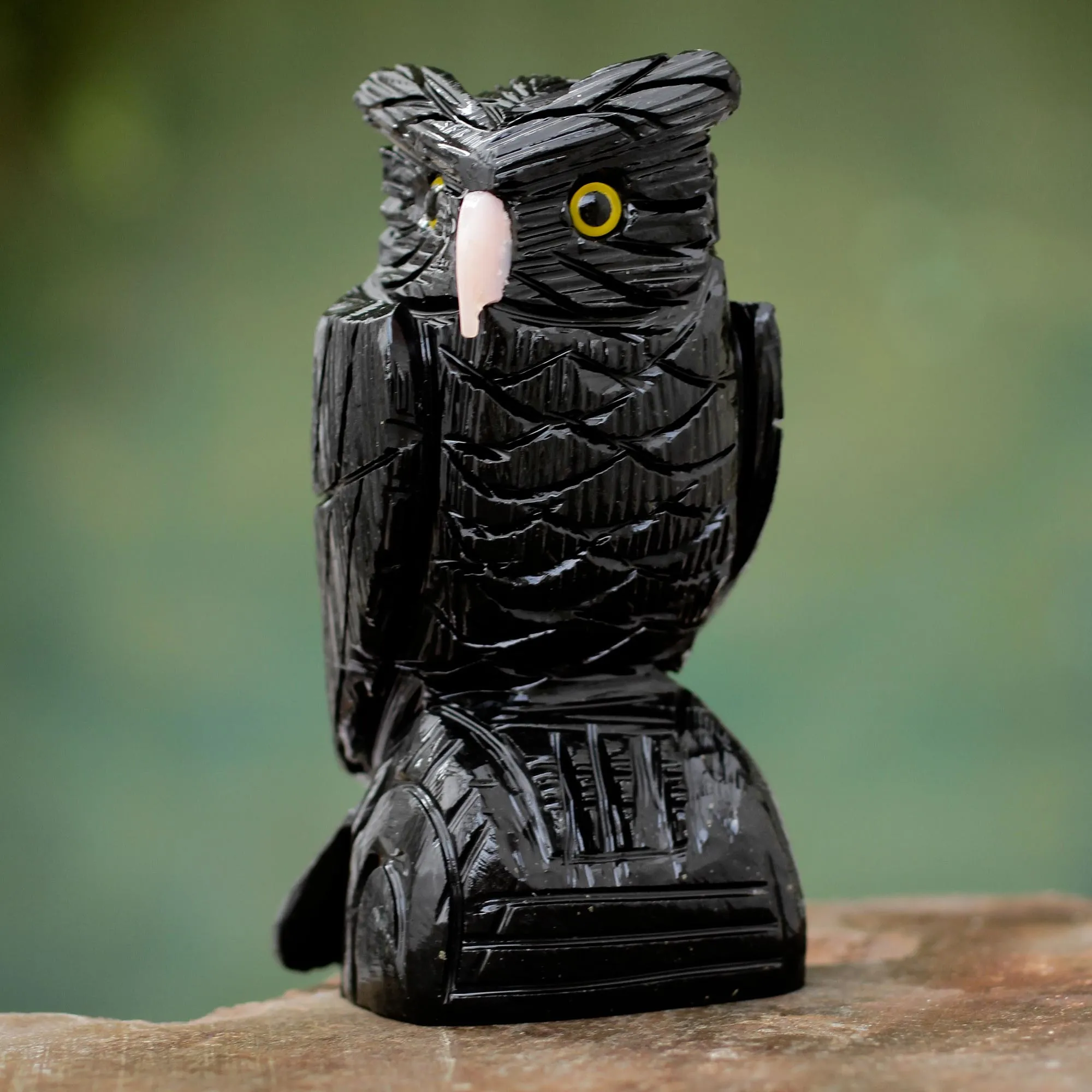 Onyx Bird Sculpture - Owl Guardian | NOVICA