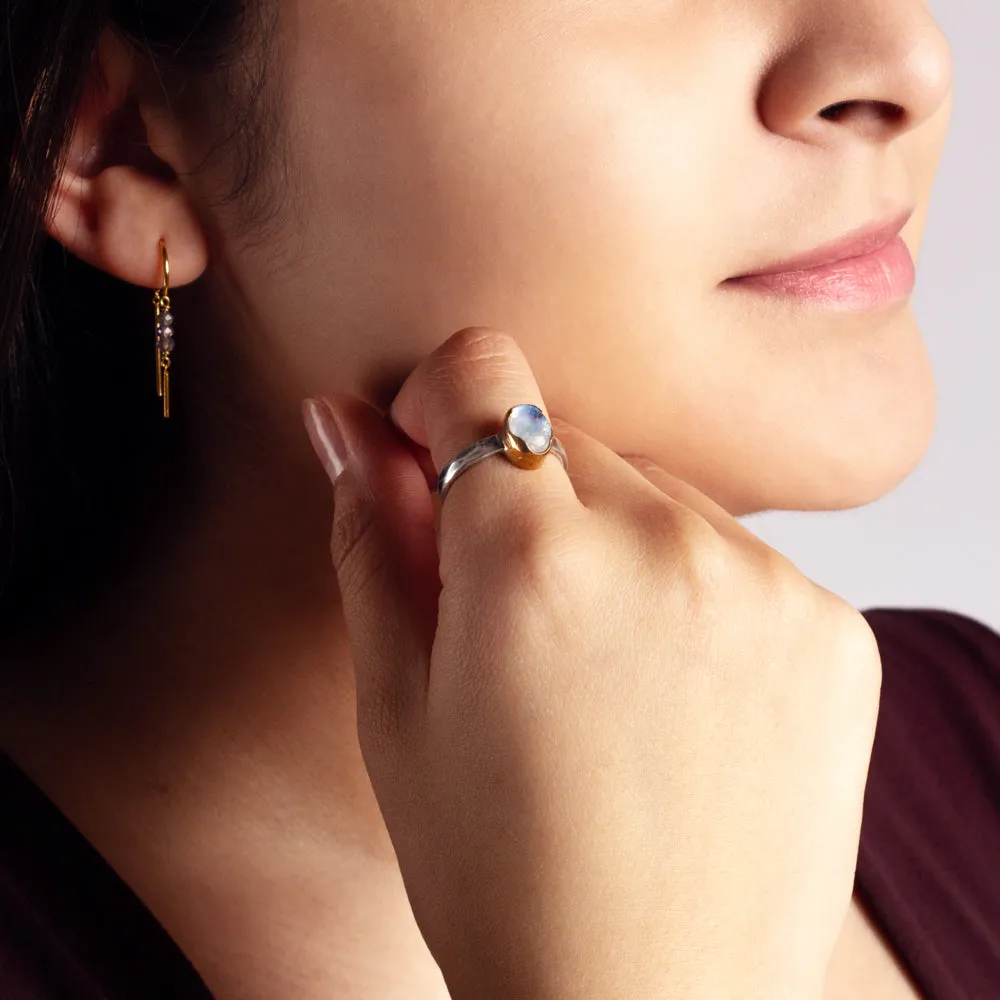 Outside the Lines Ring in Rainbow Moonstone Cabochon