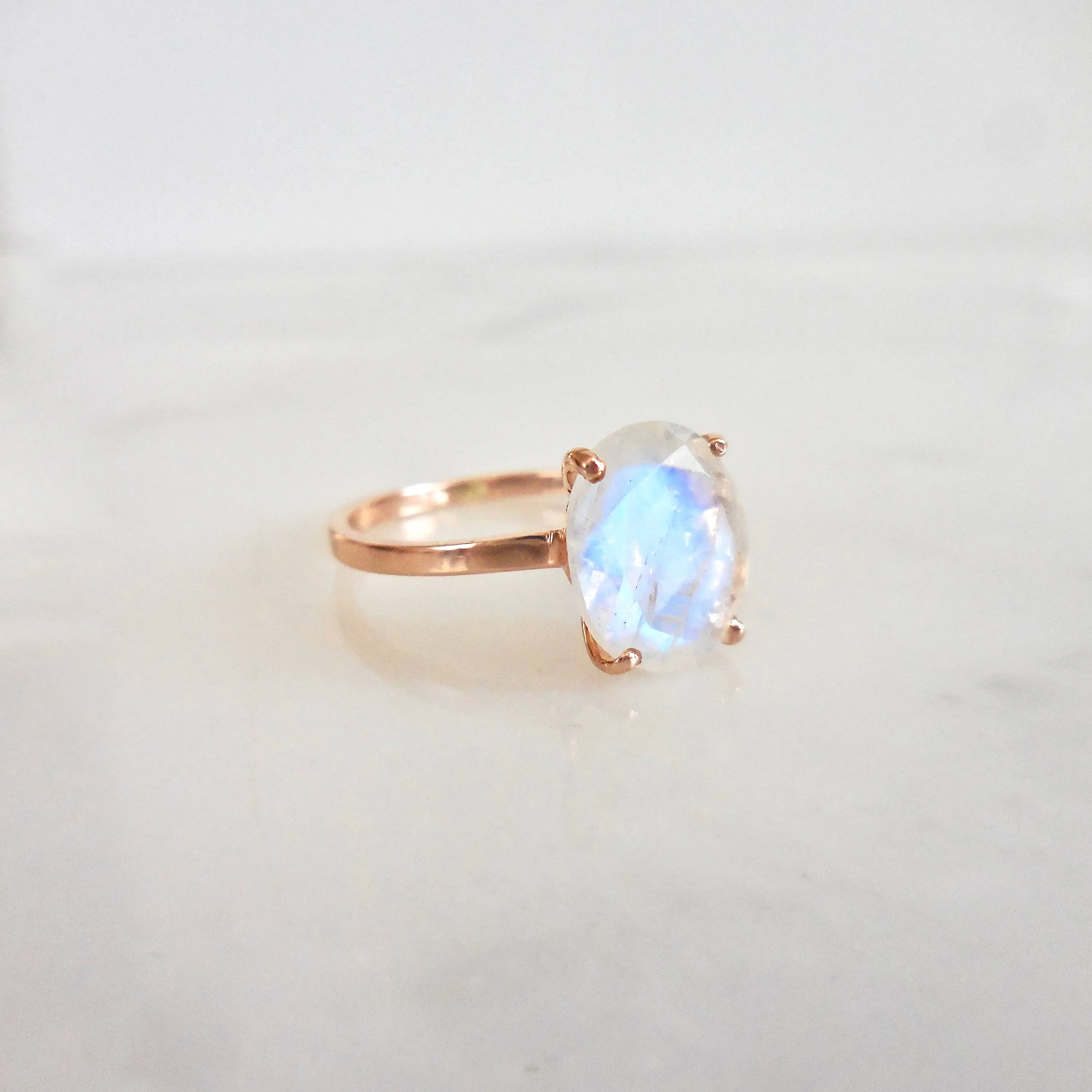 Oval Moonstone Solitaire Ring - 10x8 mm Moonstone Ring - Moonstone Gold Ring