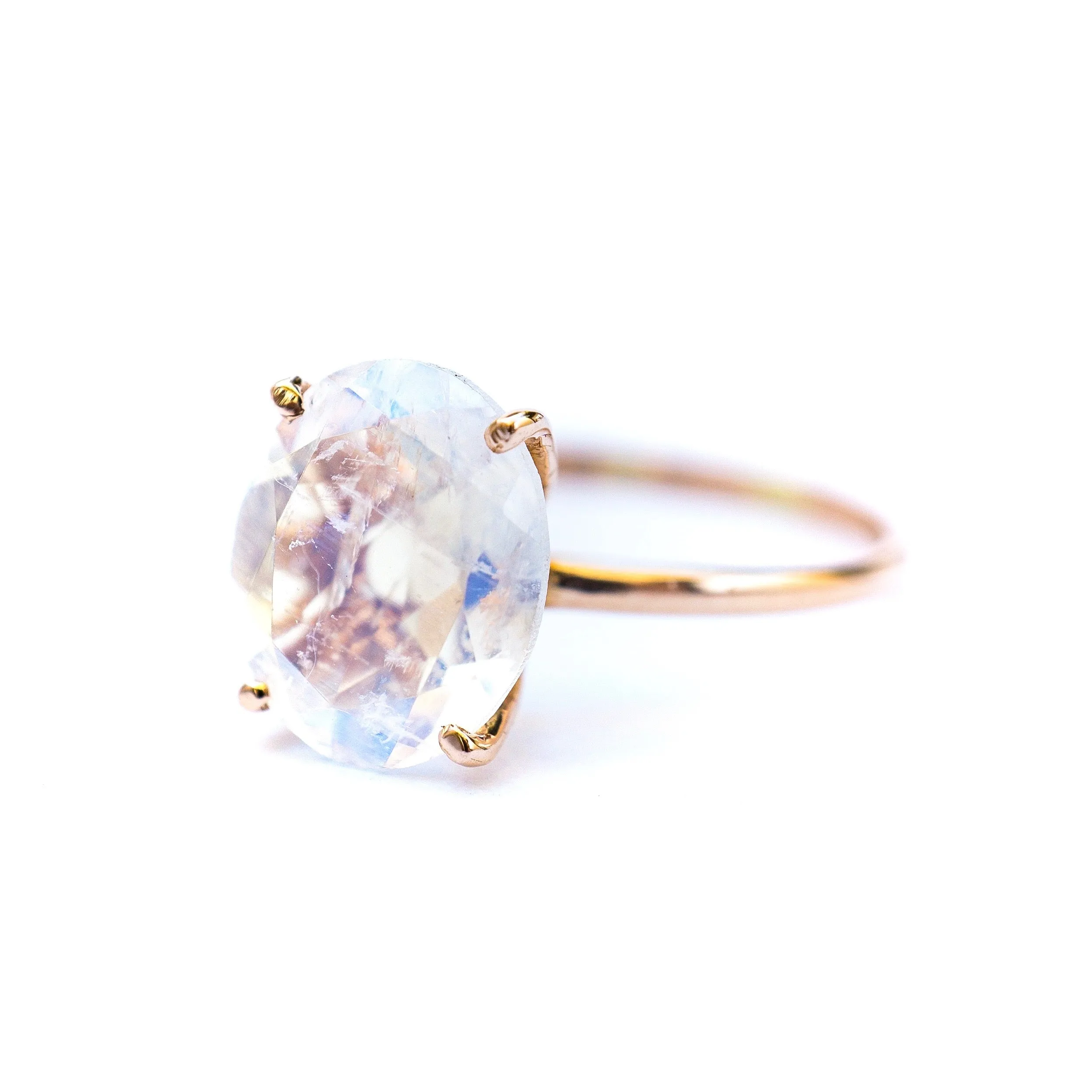 Oval Moonstone Solitaire Ring - 10x8 mm Moonstone Ring - Moonstone Gold Ring