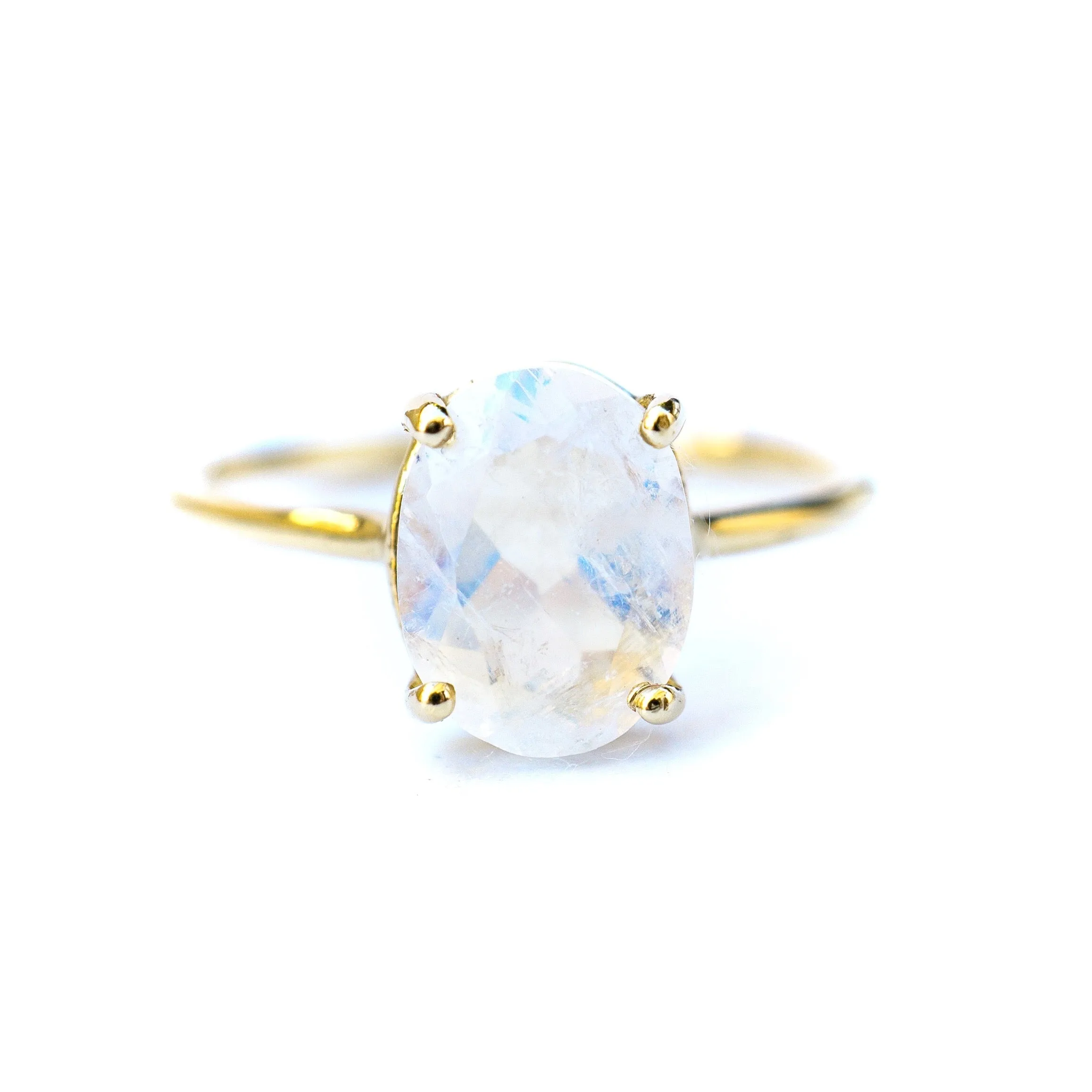 Oval Moonstone Solitaire Ring - 10x8 mm Moonstone Ring - Moonstone Gold Ring