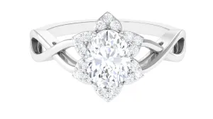 Oval Zircon Solitaire Infinity Ring with Floral Halo