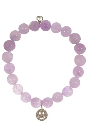 Pave Happy Face Lavendar Bead Bracelet