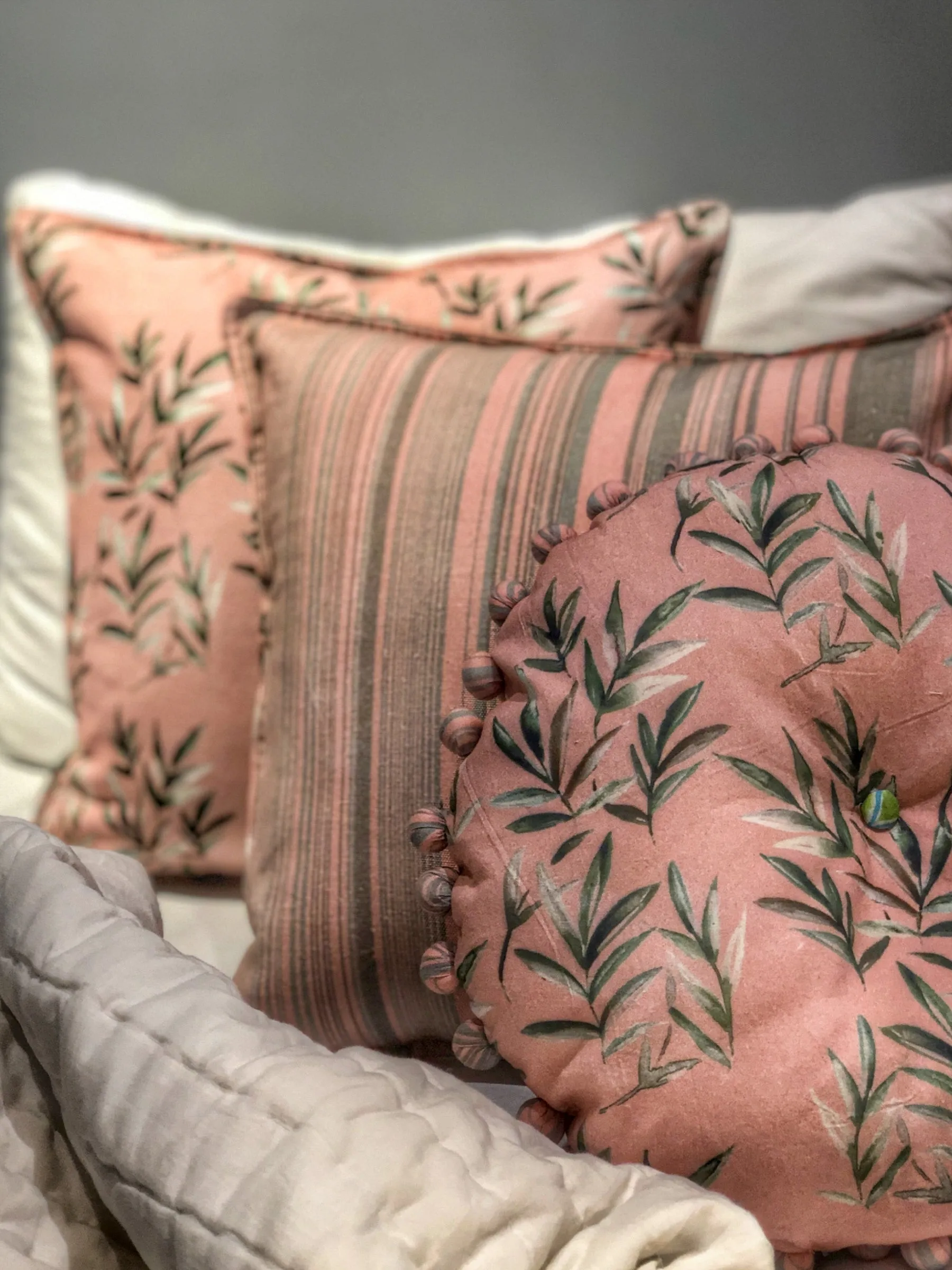 Peach Coral Leaves Printed Cushion Cover Set of 5 Cushions