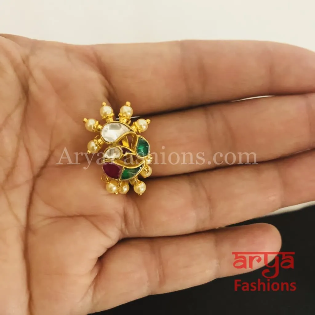 Peacock Nose Clip/ Kundan CZ non piercing nose ring/ Kundan Bridal Nosepin