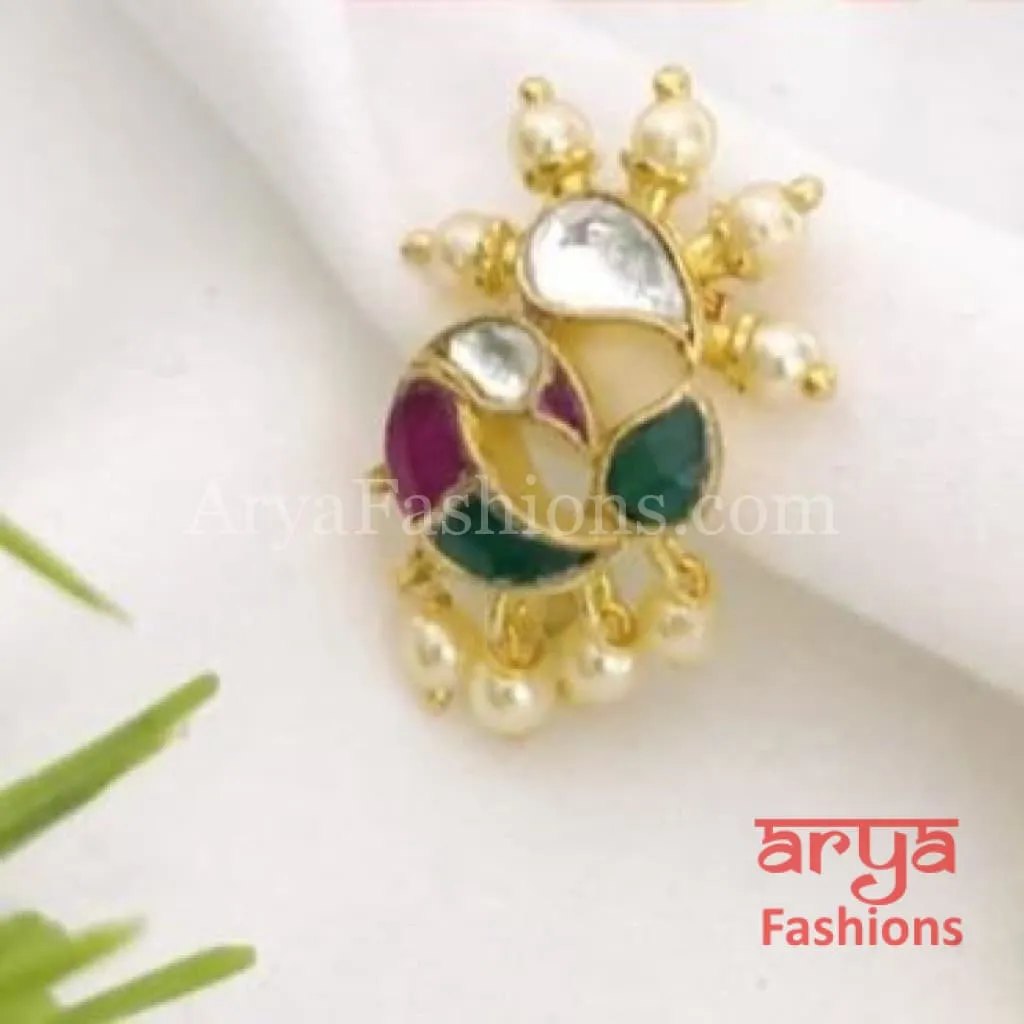 Peacock Nose Clip/ Kundan CZ non piercing nose ring/ Kundan Bridal Nosepin