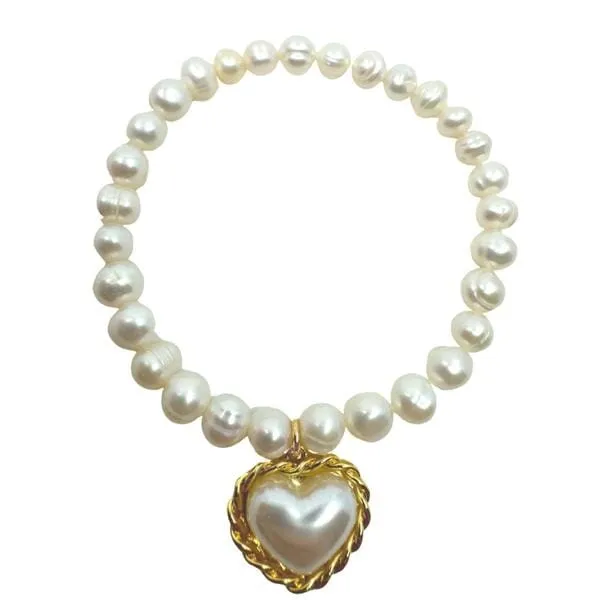 Pearl Stretch Bracelet With Heart Charm (BG3436)