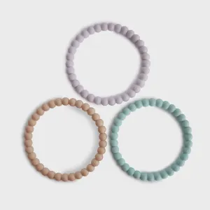 Pearl Teether Bracelet Set of 3 - Lilac, Cyan & Soft Peach