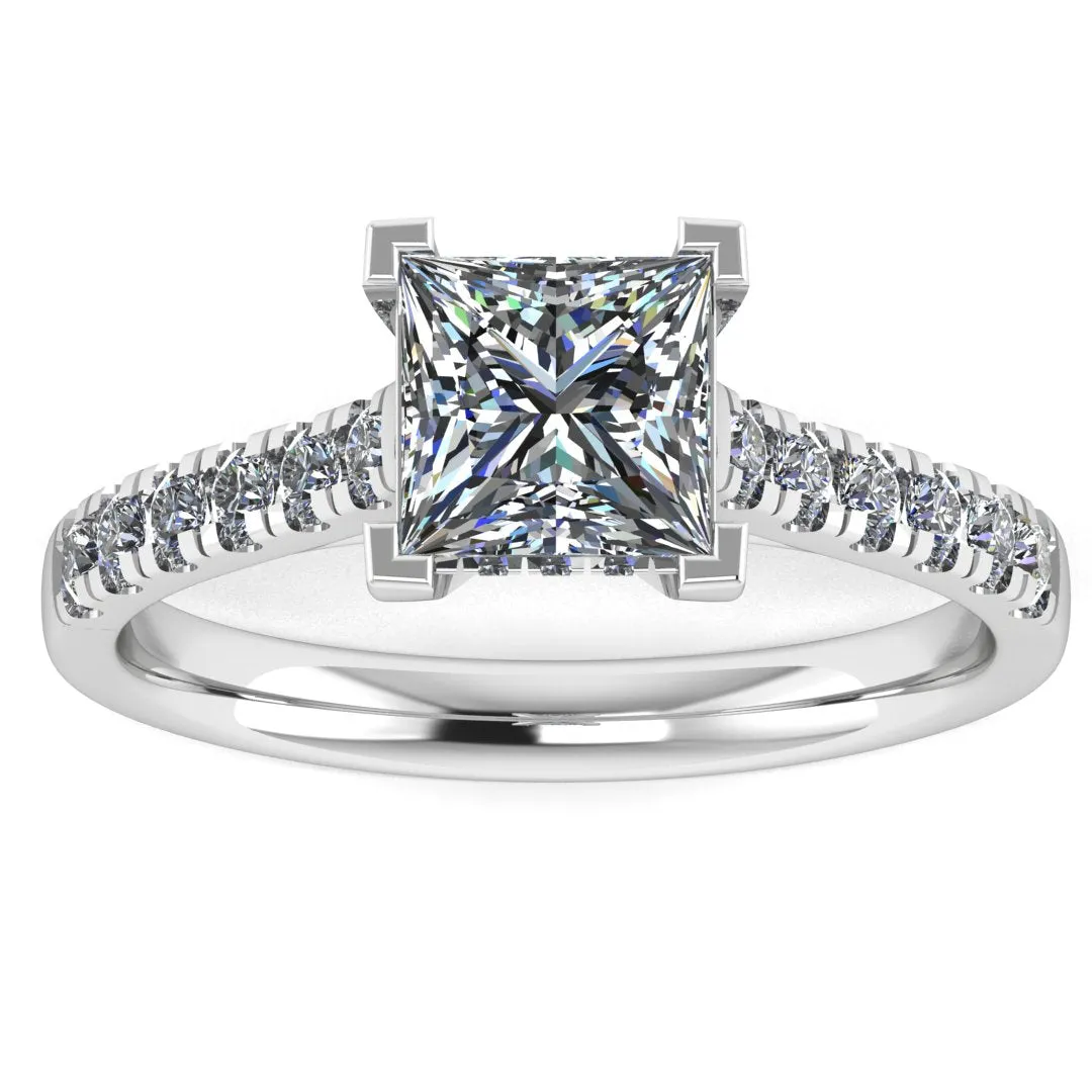 "Isabel" Princess Cut Diamond Hidden Under Halo Diamond Shoulder Engagement Ring UHPC01