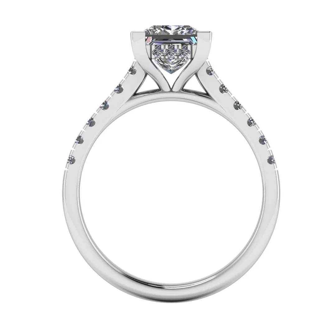 "Isabel" Princess Cut Diamond Hidden Under Halo Diamond Shoulder Engagement Ring UHPC01