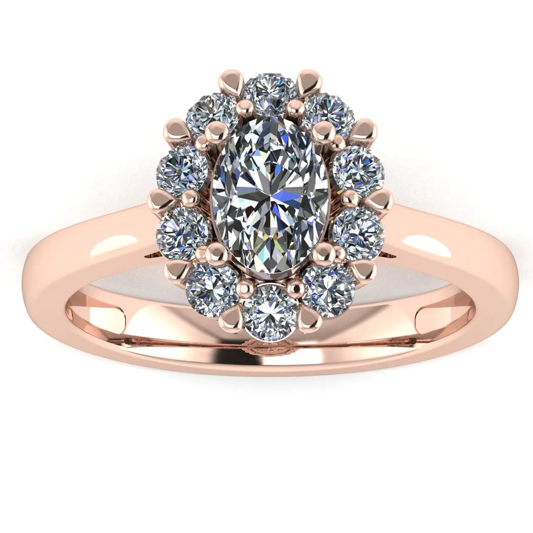 "Lottie" Flower Halo Oval Cut Diamond Hidden Diamond Undersetting Engagement Ring HAOC01